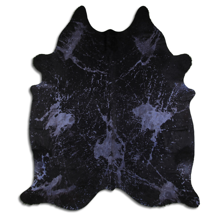 Foundry Select Papul Tie Dye HAIR ON Cowhide RugDISTRESSED NAVY BLUE